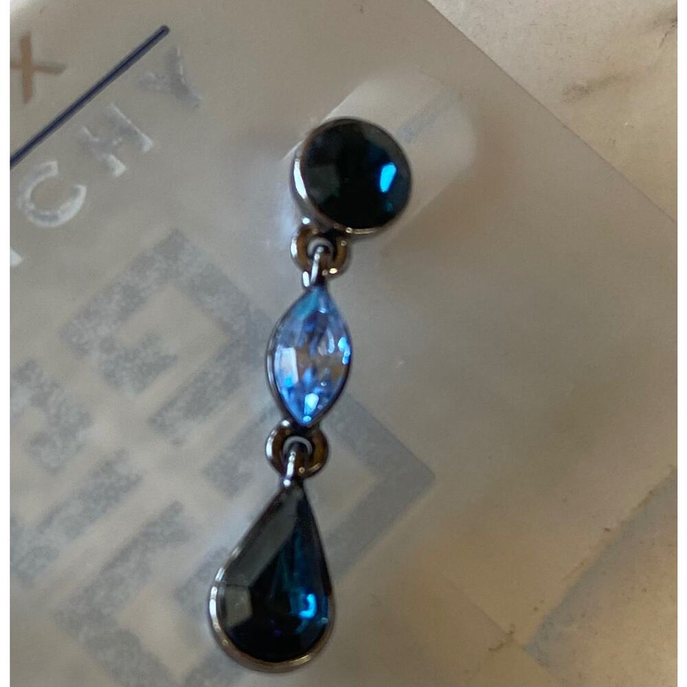 Vintage Signed GIVENCHY Blue Stone Dangle Post Silver Tone Statement Earrings